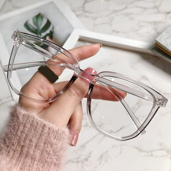 GJX 2026 New Blue Light Blocking Glasses Unisex Retro Clear View Strong Hinge Transparent with Brim Eye Protection Clear Bluelight Glasses Spectacles Grey Clear Glasses