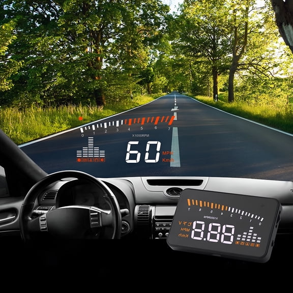 GJX 2026 New Car Head Up Display 3 Inch Obd2 Hud Speedometer Rpm Engine Temp Voltage Hd Windshield Projector Alarm for Vehicles Plug Play Heads Up Display for Cars