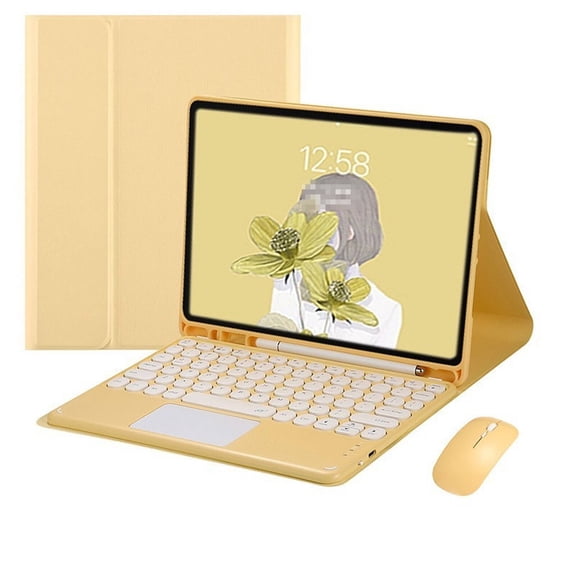 GJX 2026 New Case for Ipad with Keyboard Built - in Pen Holder for Ipad Keyboard Case Flip Silicone Cover for Ipad Case with Keyboard 10Th Generation Yellow