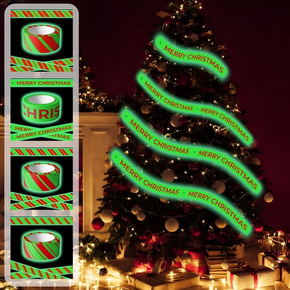 GJX 2026 New Christmas Decoration Red Flagging Tape,Glow in the Dark Tape,2Inchx6.5Ft Merry Christmas Decorations Marking Tape,None Adhesive Caution Tape for Christmas Party,Indoor Outdoor,Garden