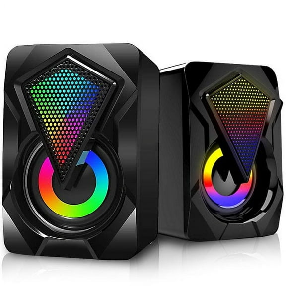 GJX 2026 New Computer Speakers for Desktop Or Laptop,2.0 Stereo Rgb Pc Gaming Speakers with Stereo Surround Bass,7 Colors Led Lights,Usb-Powered 3.5Mm Wired Speakers for Pc Smartphone Tablet