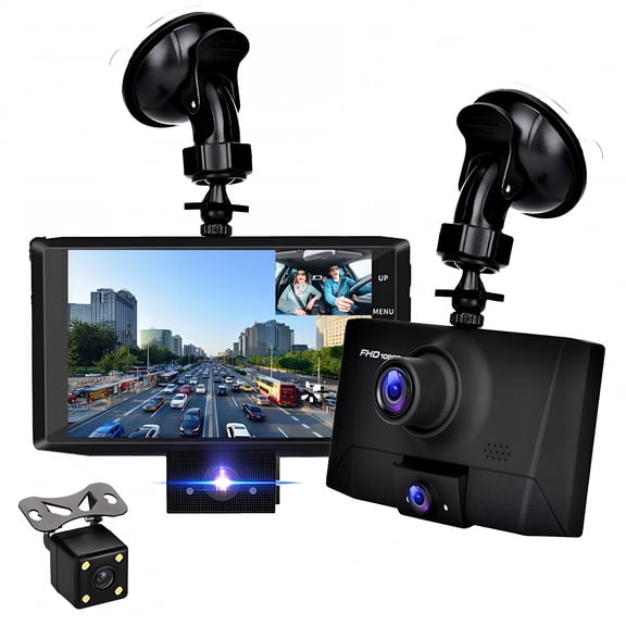 GJX 2026 New Dash Cam Front and Rear Inside,1080P Dash Camera for Cars,Dashcam Three Way Triple Car Camera with Night Vision,Motion Tracking Reverse Image Gravity Sensing Parking Monitoring