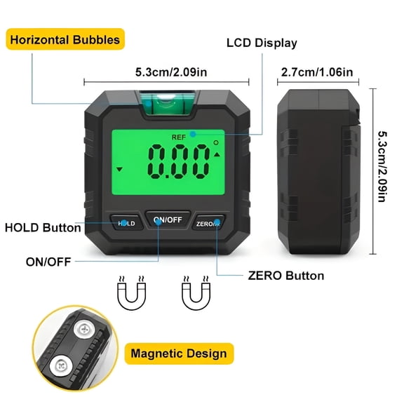 GJX 2026 New Digital Angle Gauge Magnetic Lcd Digital Level Tool,Protractor Inclinometer Level Box,Backlit,Portable Angle Measurement Tool,Battery Operated Angle Finder for Carpentry,Building(Black)