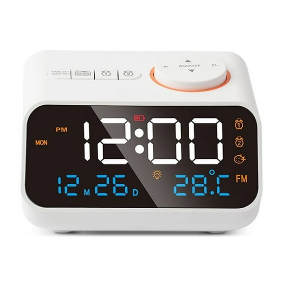 GJX 2026 New Digital Calendar Real-Time Temp Humidity Monitoring for Bedroom,Office,Study Alarm Clocks for Bedside Radio Program Access Radio Alarm Clock White