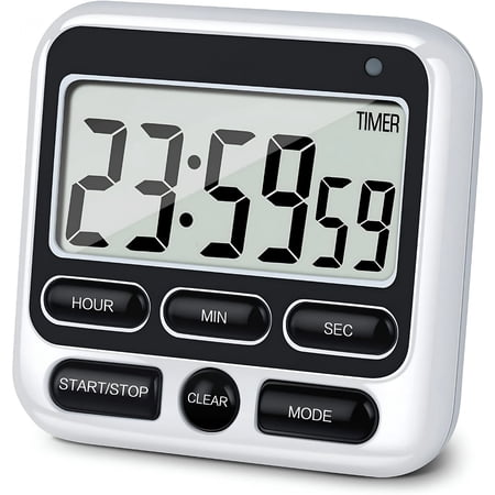 GJX 2026 New Digital Kitchen Timer with Mute/Loud Alarm Switch On/Off,24 Hour Clock & Alarm,Memory Function Count Up & Count Down for Teachers Cooking,Large Lcd Display,Strong Magnet (White)