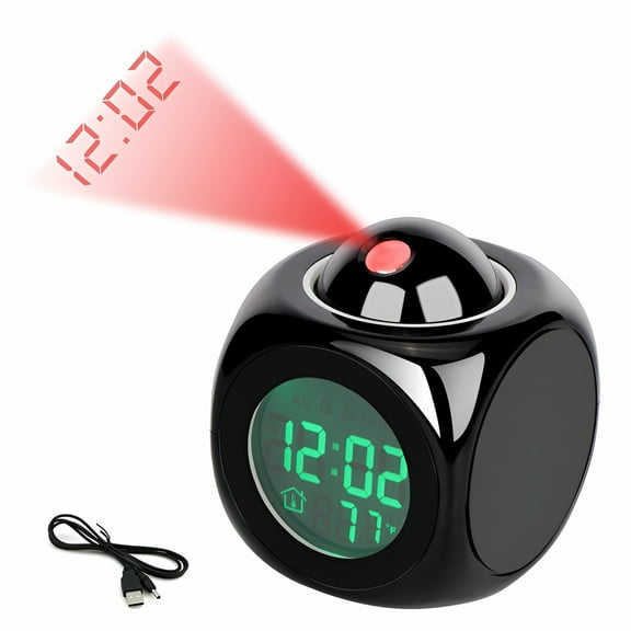 GJX 2026 New Digital Lcd Voice Talking Led Projection Alarm Clock with Temperature Display - Projects Time on Wall/Ceiling,5 Alarm Sounds,Snooze,Hourly Chime,1 Pack