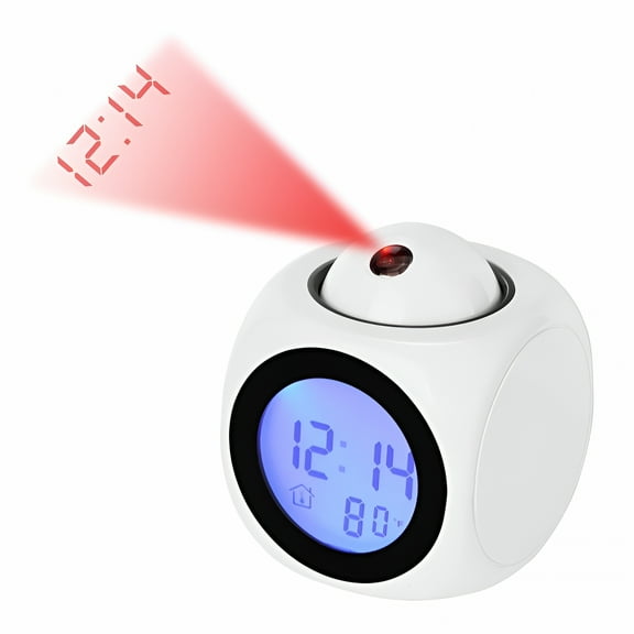 GJX 2026 New Digital Lcd Voice Talking Led Projection Alarm Clock with Temperature Display - Projects Time on Wall/Ceiling,5 Alarm Sounds,Snooze,Hourly Chime,1 Pack