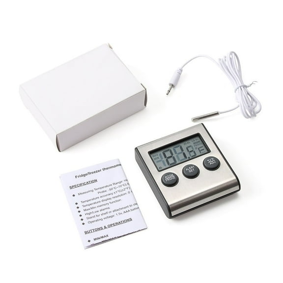 GJX 2026 New Digital Refrigerator Thermometer Freezer Thermometer Stainless Panel Thermometer High and Low Freezer Temperature Alarm with Sensor Magnet Probe for Fridge Room Kitchen
