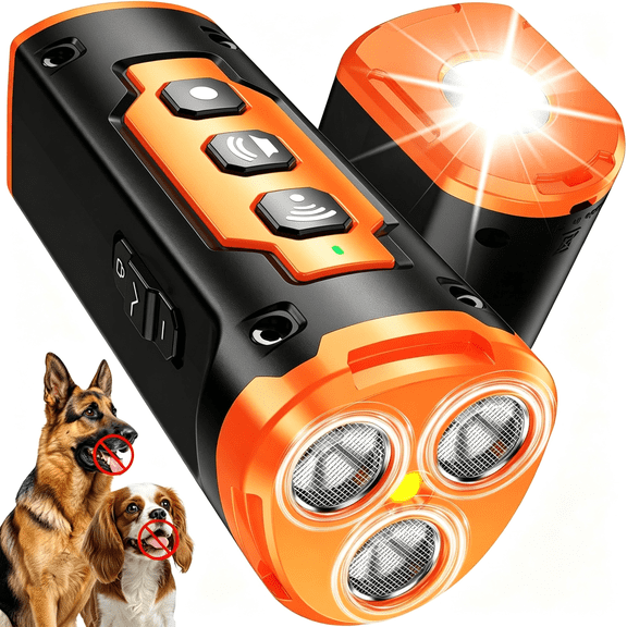 GJX 2026 New Dog Bark Deterrent Devices, 1-Touch Anti Barking Device for Dogs with 3 Sonic Heads, 50Ft Range, Rechargeable & Safe Dog Training Tool with Flashlight, Helps Improve Behavior