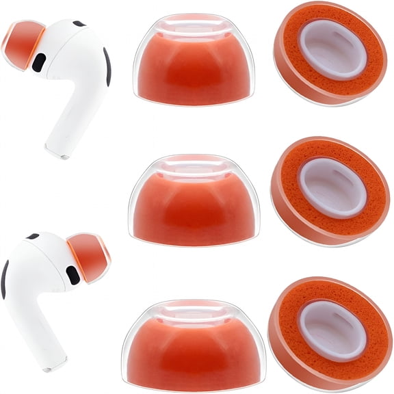 GJX 2026 New Ear Tips Replacement for 3Rd Generation Earbuds,Memory Foam Tips with Premium Soft Silicone,Anti-Slip Eartips 3 Pairs(S/M/L)(Orange)