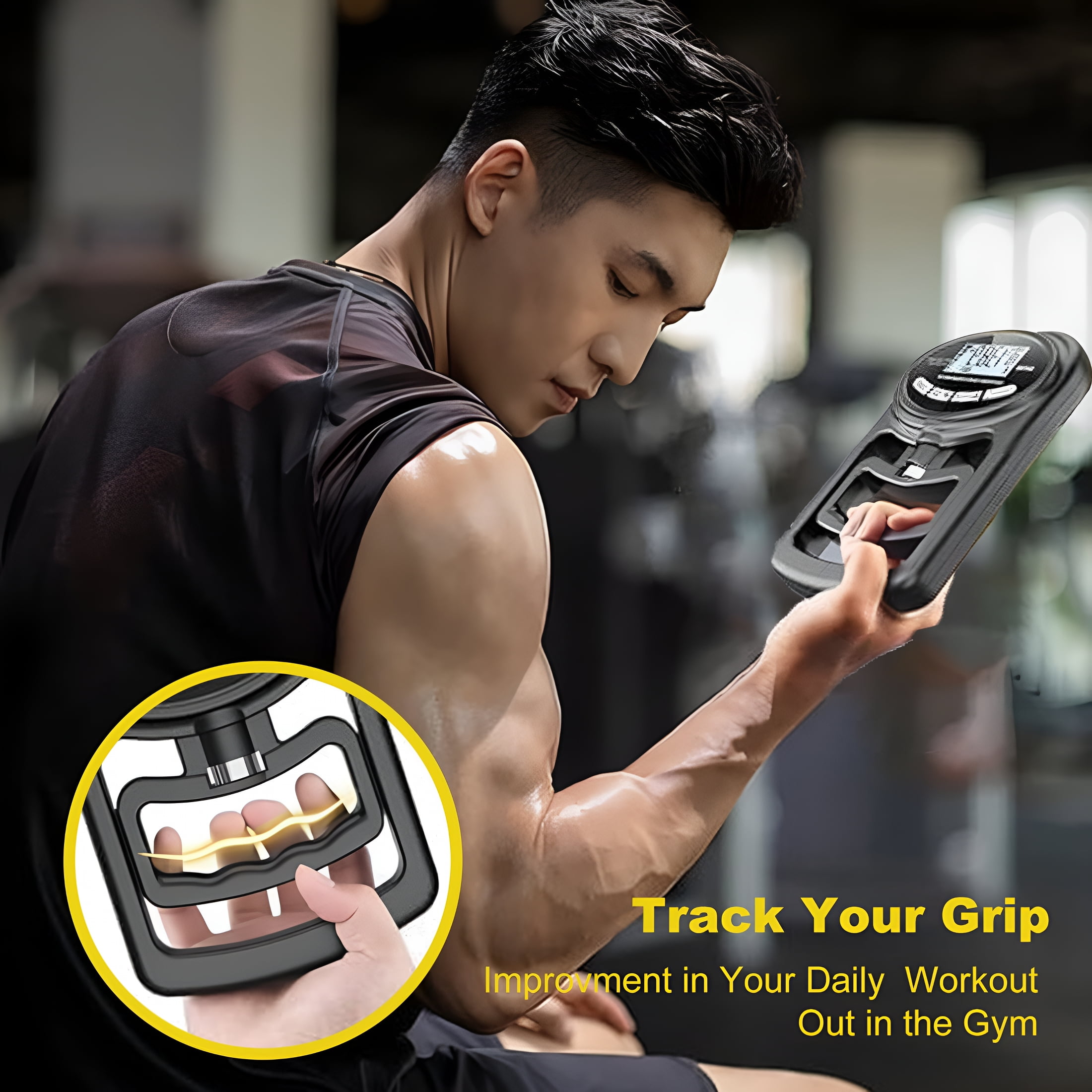 GJX 2026 New Electric Grip Strength Tester Led Display Hand Grip Dynamometer Adjustable Gripper Trainer Handheld Grip Measurement Meter Hand Grip Power Strengthener Exerciser Black