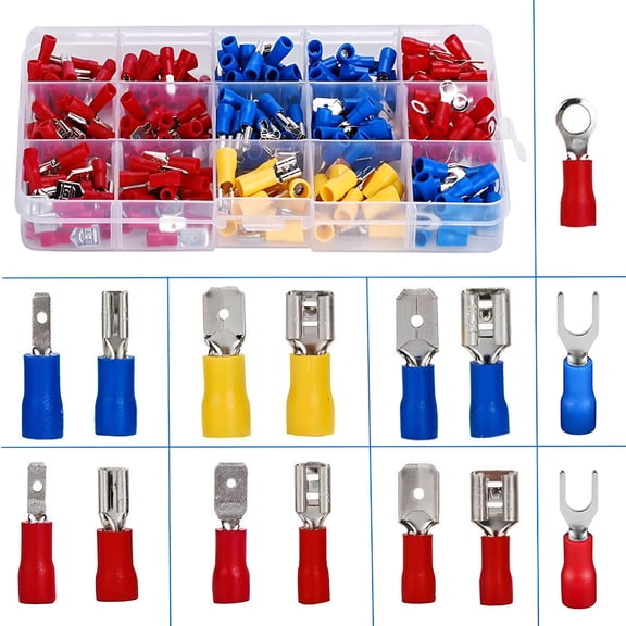 GJX 2026 New Electrical Crimp Lugs,280 Pcs Insulated Electrical Lugs,Electrical Crimp Connectors,Lugs and Kits,Assortment of Round Connectors Flat Terminals Female Terminals Spade Terminals