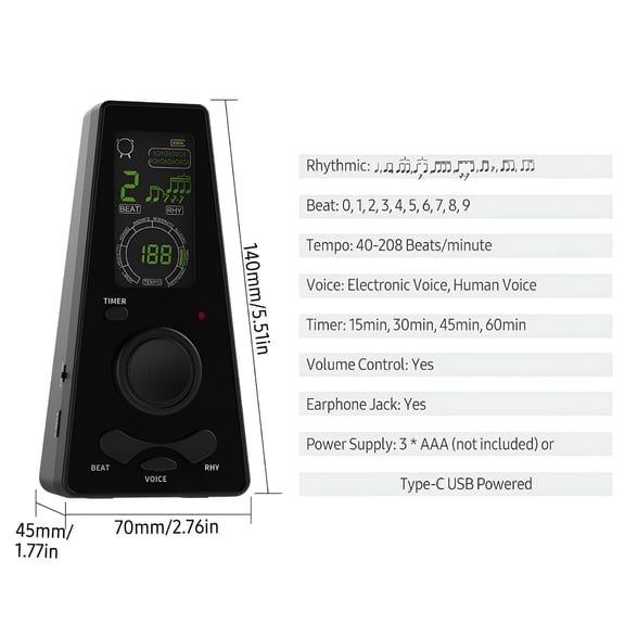 GJX 2026 New Electronic Digital Metronome with Timer,Beat Speed Control,For Guitar Piano Violin Drum Metronomes for Musical Precision for Home,Studio,Classroom,Practice