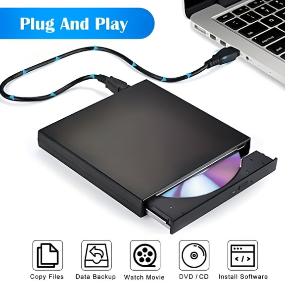 GJX 2026 New External Cd Dvd Drive,Usb 2.0 Slim Portable External Cd-Rw Drive Dvd-Rw Burner Writer Player for Laptop Desktop Computer