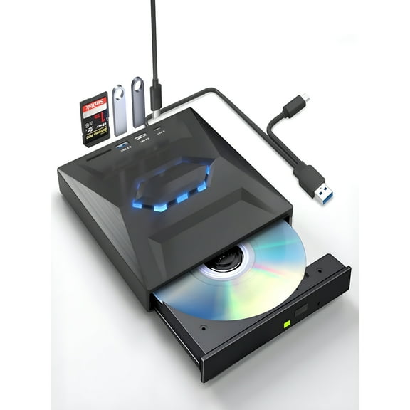 GJX 2026 New External Cd Dvd Drive,Usb C Portable Cd/Dvd +/-Rw Drive/Dvd Player with Sd Card Reader Usb 3.0 Usb C Hub Cd Rom Burner Compatible with Laptop Desktop Pc Windows Linux Os Mac