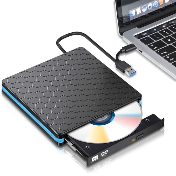 GJX 2026 New External Cd Dvd +/-Rw Drive Usb 3.0&Usb-C Premium Cd Dvd Rom Optical Disk Drive Player Burner Rewriter Portable for Laptop Desktop Pc