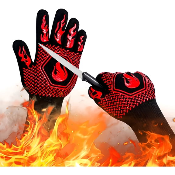 GJX 2026 New Fireproof,Cut-Resistant Grill Gloves,Grilling Gloves Black for Grilling, Barbecuing, Outdoor Cooking, Heat Protection, Handling Hot Objects, Kitchen Safety.