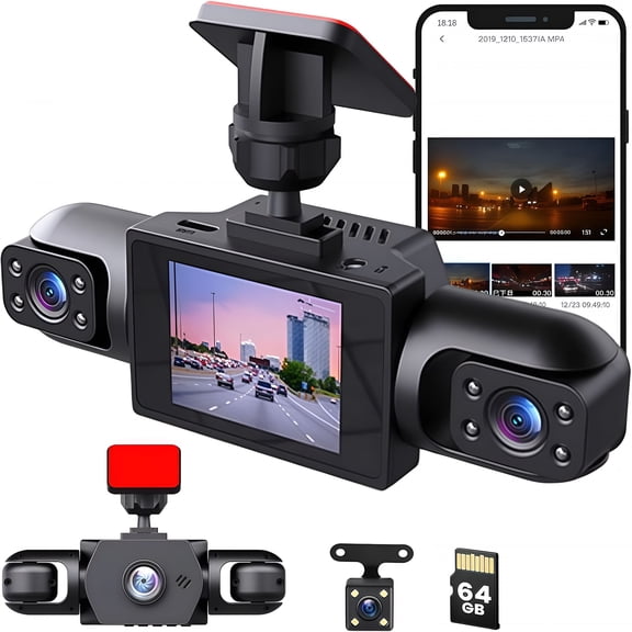 GJX 2026 New 2026 New Full View Dash Cam Front&Rear Inside,4 Channel Dashcam 1080P Full Hd Dash Camera for Cars with Infrared Lamps Night Vision G-Sensor,Parking Mode(Upgraded VersionFour Sides)