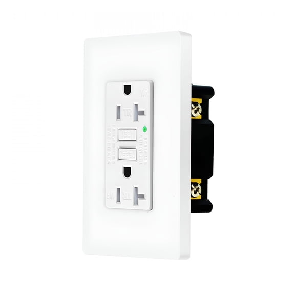 GJX 2026 New Gfci Outlet Outdoor,20 Amp Self-Test Gfi Electrical Outlet,Weather&Tamper Resistant Gfci Receptacle,Ground Fault Receptacle W/Wall Plate,White,1 Pack