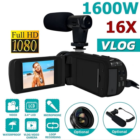 GJX 2026 New Hd 1080P Digital Video Camera Camcorder W/Microphone Photography 16 Million Pixels for Vlogging,Live Streaming,Youtube Videos,Content Creation,Family Events,Outdoor Activities.