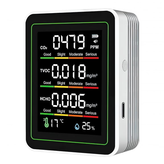 GJX 2026 New Indoor Air Quality Monitor,5 in 1 Portable Smart Air Quality Tester for Co2 | Tvoc | Hcho | Temp | Hum for Home,Office,Bedroom,Nursery for Home,Cars,Plants,And Pets