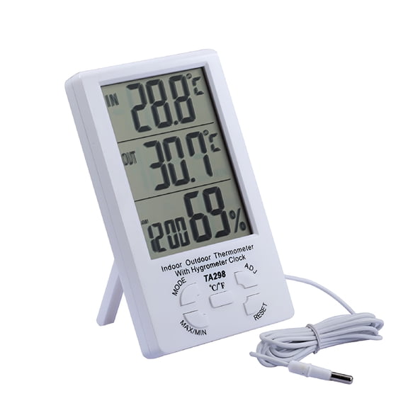 GJX 2026 New Indoor Outdoor Lcd Digital Solar Temperature Meter Humidity Thermometer Time Clock with Outdoor Temperature Sensor