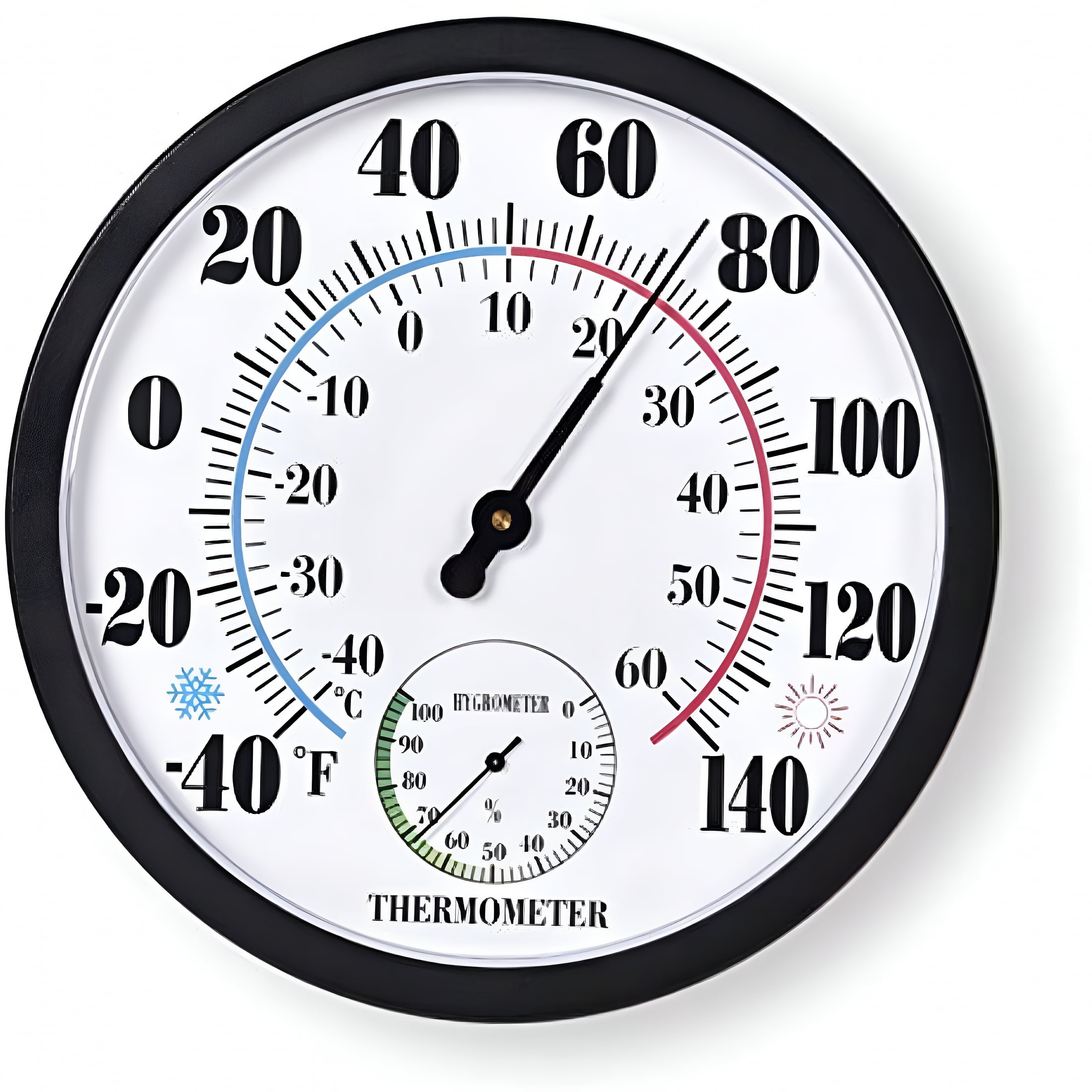GJX 2026 New Indoor Outdoor Thermometer Large Numbers Wall Thermometer Hygrometer Waterproof Does Not Require Battery 10 Inch Wireless Hanging Hygrometer Garden Decoration (Black)