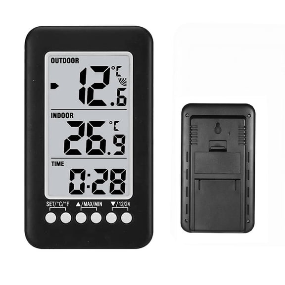 GJX 2026 New Indoor Outdoor Thermometer Wireless Dual Time Format Options Humidity Meter Wireless Technology for Indoor Digital Thermometer,Black