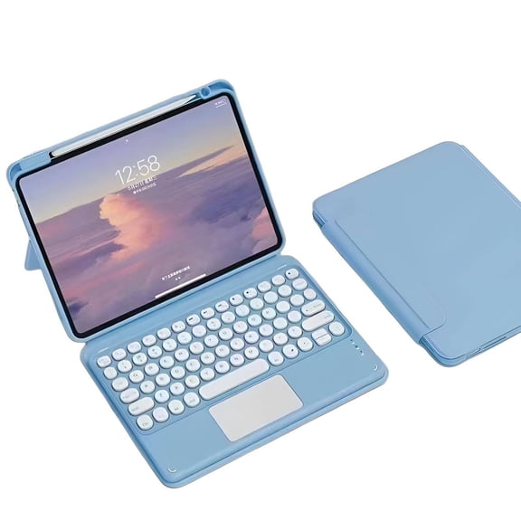 GJX 2026 New for Ipad Mini 6 Case Silicone Material for Clicks Keyboard Iphone Case Shockproof Protection for Ipad Mini Keyboard Light Blue for Everyday Use Travel Work Study Home Office
