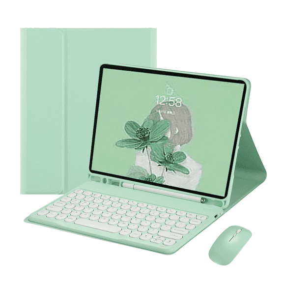 GJX 2026 New Keyboard Case Sleep Wake Function Touchpad Keyboard Cover Built in Pen Slot for Tablets Ipads Laptops Writing Drawing Keyboard Case with Mouse Green