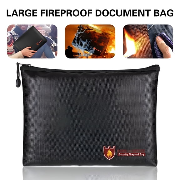 GJX 2026 New Large Fireproof Document Bag - 13.7"X 9.8" Water Resistant Fireproof Pouch,Fireproof Safe Storage Money Bag for A4 Document Holder,Cash,File,Tablet,Passport and Valuables
