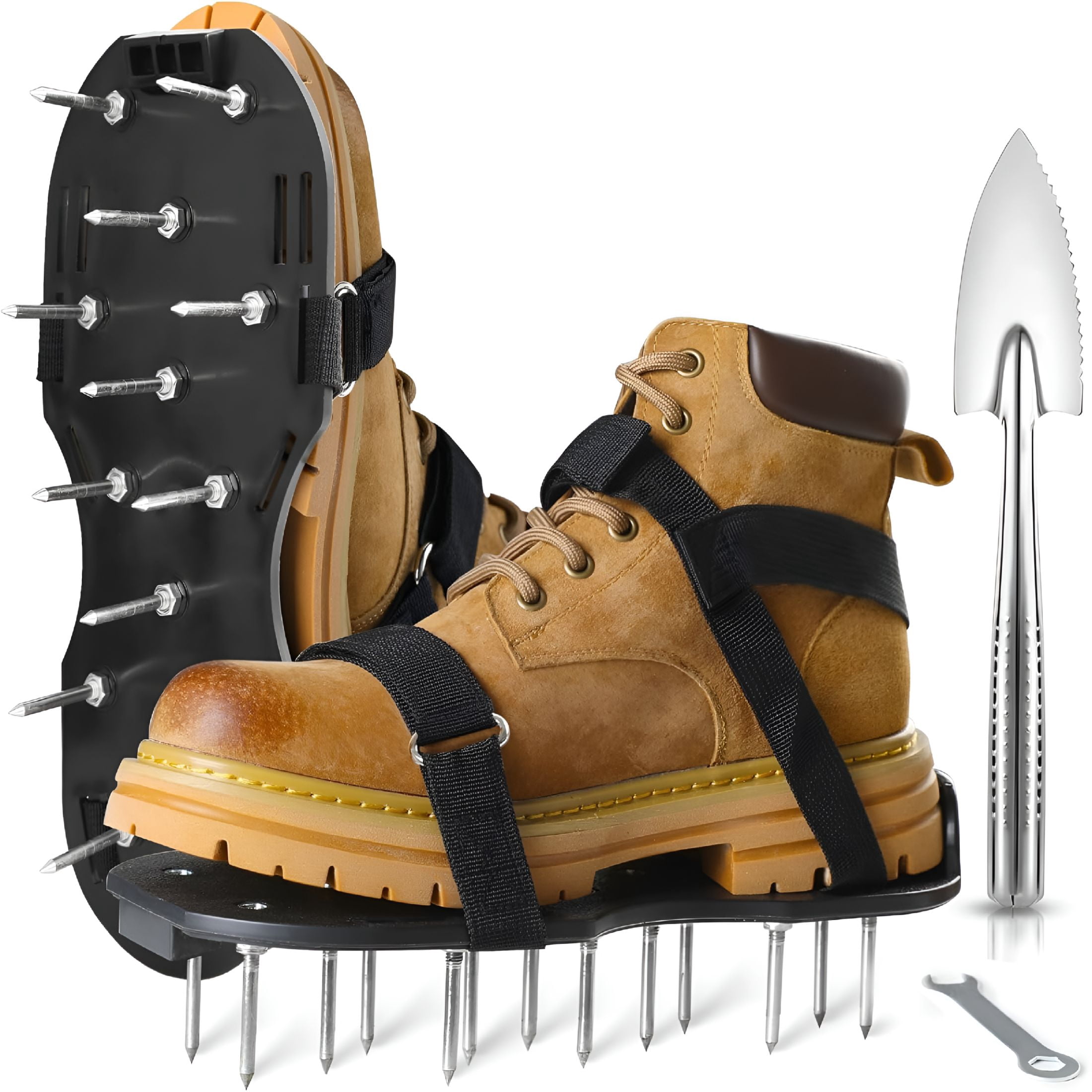 GJX 2026 New Lawn Aerator Shoes,Upgrade 2.2'Heavy Duty Spike Shoes Lawn Aerating with Hook&Loop Straps,Free-Installation Grass Aerator Lawn Tool One Size Fits All Spiked Sandals for Yard Patio Grass