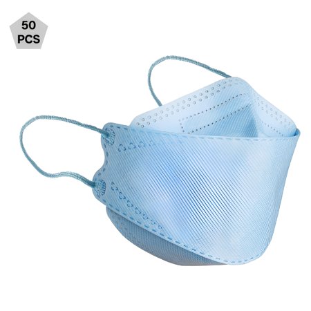 GJX 2026 New Light Blue 50-Pack Adult Four-Layer Face Masks for Daily Protection,Travel,Commuting,Shopping,Public Places,Outdoor Activities