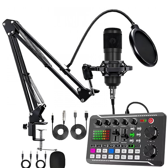 GJX 2026 New Live Sound Card with Dj Mixer Effects&Voice Changer Audio Mixer Sound Mixer Board Led Light Voice Changer Sound Card with Multiple Sound Effects for Live Streaming