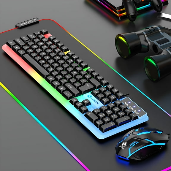 GJX 2026 New Luminous Keyboard and Mouse Set Hovering Keyboard Mechanical Feeling Gaming Mouse and Keyboard Colourful Rgb Lights Wired Keyboard Wired Mouse