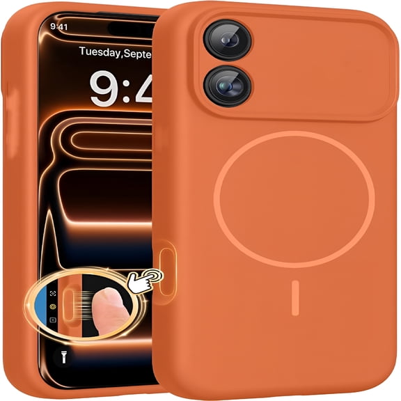 GJX 2026 New Magnetic Case with Integrated Silicone Camera Control Cover,3.0Mm Thick Shockproof Drop Protection Phone Case for Travel,Work,Outdoor,Daily Use Orange