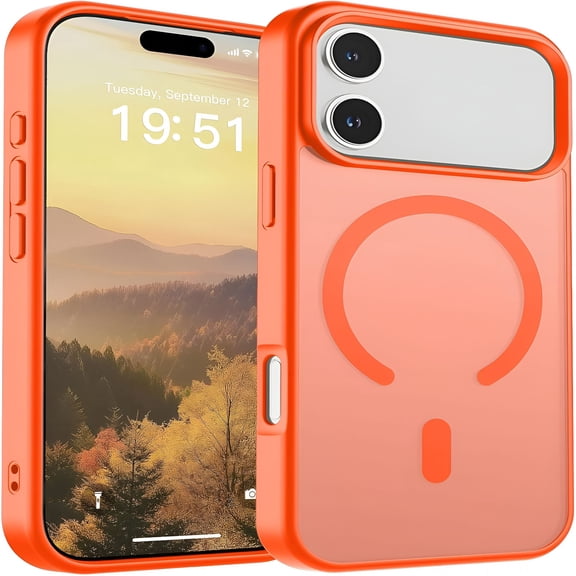 GJX 2026 New Magnetic for Iphone 17 Pro Case(Military Grade Drop Protection)Translucent Matte Shockproof with Anti-Fingerprint Phone Cover ,For Outdoor,Travel,Sports,Office,Orange