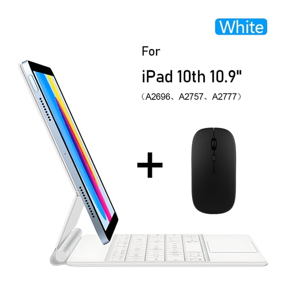 GJX 2026 New Magnetic Keyboard 10 10Th Generation 10.9" 2022 Smart Case Trackpad Touch Backlit Keyboard German Spanish Arabic(White Add Mouse,English Layout)