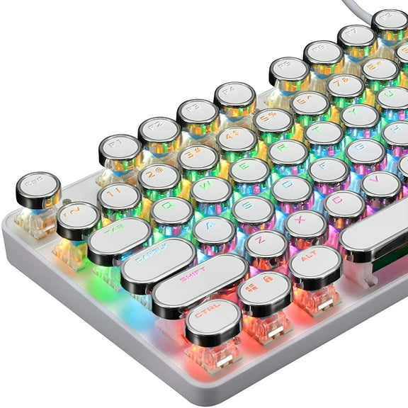GJX 2026 New Mechanical Gaming Keyboard Typewriter Style with Rgb Led Rainbow Backlit Blue Retro Steampunk Round Keycaps for Windows Gaming Pc (87 Keys)
