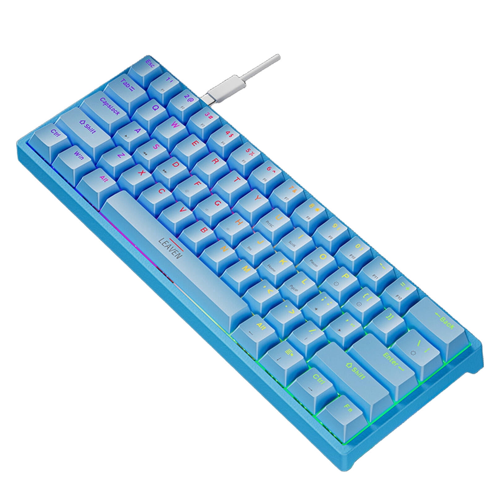 GJX 2026 New Mini Keyboard Dual Adjustable Legs for Ergonomics 60% Keyboard Mechanical Switches Dual-Color Keycaps Computer Keyboard for Windows Blue
