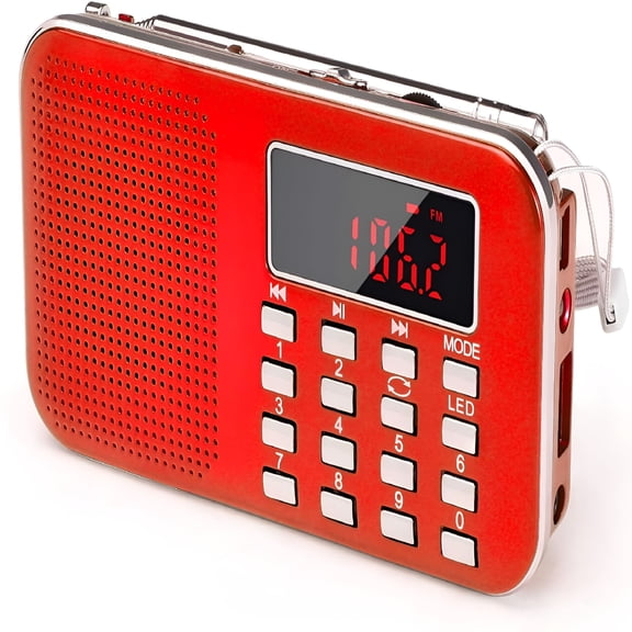 GJX 2026 New Mini Portable Radio Am Fm Pocket Radio with Led Flashlight,Digital Radio Speaker Support Micro Sd/Tf Card/Usb,Auto Scan Save,1200Mah Rechargeable Battery Operated