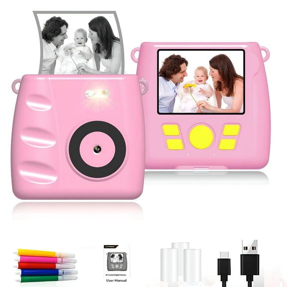 GJX 2026 New Mini Print Portable Thermal Printing Camera with Instant Shooting and Autofocus Front and Rear Cameras 2.4-Inch High-Definition Screen for Festival Gift
