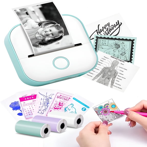 GJX 2026 New Mini Printer-T02 Sticker Printer Print Pods Portable Thermal Inkless Sticker Maker Bluetooth Pocket Impresora Porttil Instant Print for School Office Home for Study Note,Journal,Diy