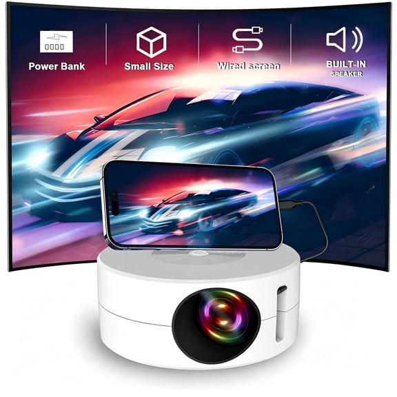 GJX 2026 New Mini Projector,2023 9500 Lumens Multimedia Home Video Projector,Full Wired Same Screen Phone White