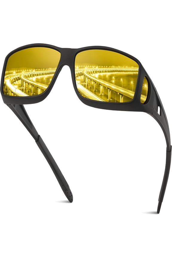 2026 New Night Driving Glasses for Men Women, Night Vision Glasses Fit Over Glasses Sunglasses Anti Glare Polarized Hd for Driving, Cycling, Night Walking, Commuting, Outdoor