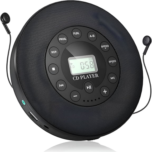 GJX 2026 New Portable Cd Player with Bluetooth,Cd Player Portable with Stereo Speakers,Anti-Skip Cd Walkman for Car with Headphones,Personal Compact Cd Player with Lcd Display/Aux Output for Travel