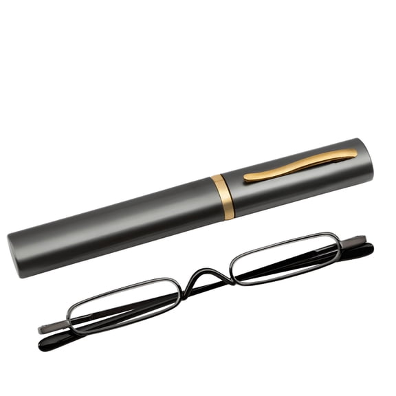 GJX 2026 New Portable Mini Pocket Reading Glasses Blue Light Blocking,Metal Small Eyeglasses with Case for Women Men Lightweight Magnification Presbyopia Eyeglasses +1.00~4.00
