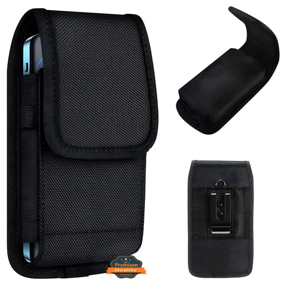 GJX 2026 New Pouch Holster Cell Phone Case Universal Vertical Nylon with Clip /Loops Belt Holder Rugged Waist Carrying Cover for Hiking,Travel,Work,Outdoor,Daily Use - Black