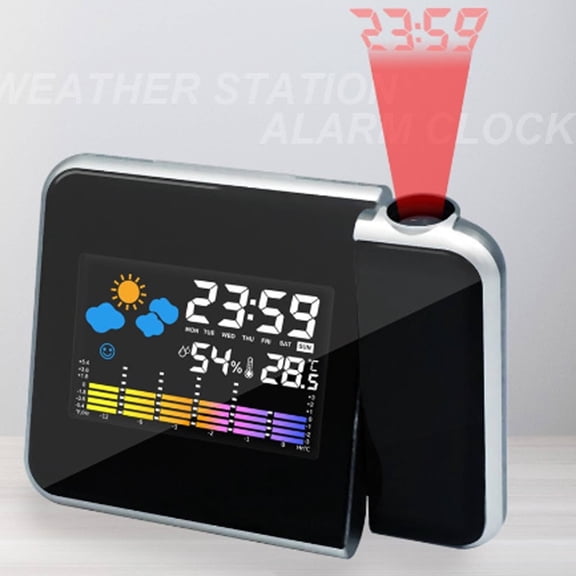 GJX 2026 New Projection Alarm Clock 180 Adjustable Digital Clock Weather Forecasting Alarm Clock with Humidity Display for Home Bedroom Office Dorm Room Study.