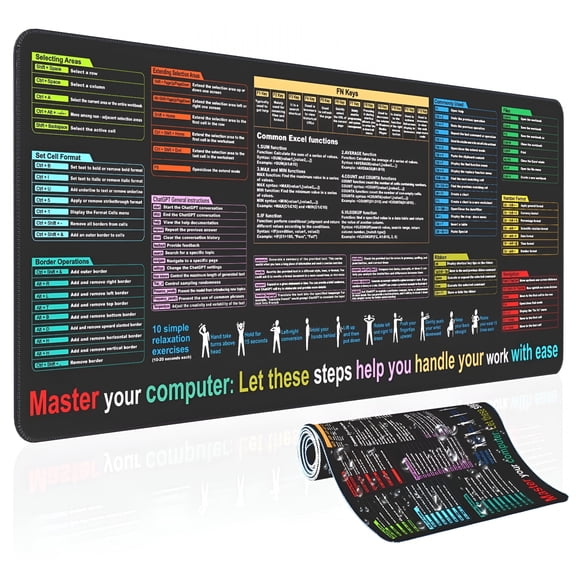 GJX 2026 New Pvc Waterproof Mouse Pad,Excel Cheat Sheet Desk Mat 31.5"X11.8",Xl,Keyboard&Computer Mat,9 Major Excel Function Modules,For Office Use,Study,Data Analysis,Workstations,Productivity.